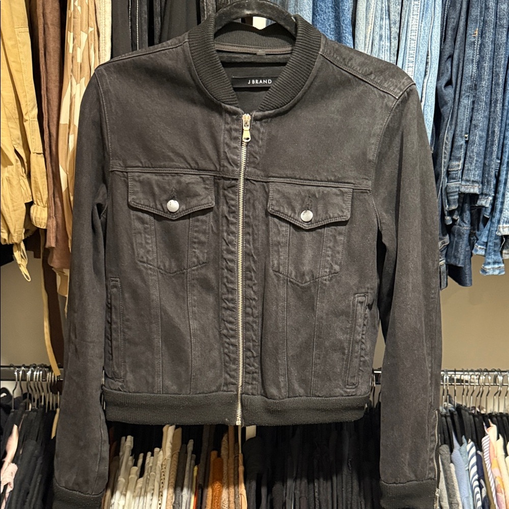 J Brand Black Denim Bomber Jacket